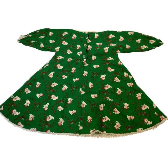 Handmade Chrsitmas Dress Little Girls Green Cat Dog Long Sleeve Lace Trim - Picture 1 of 16